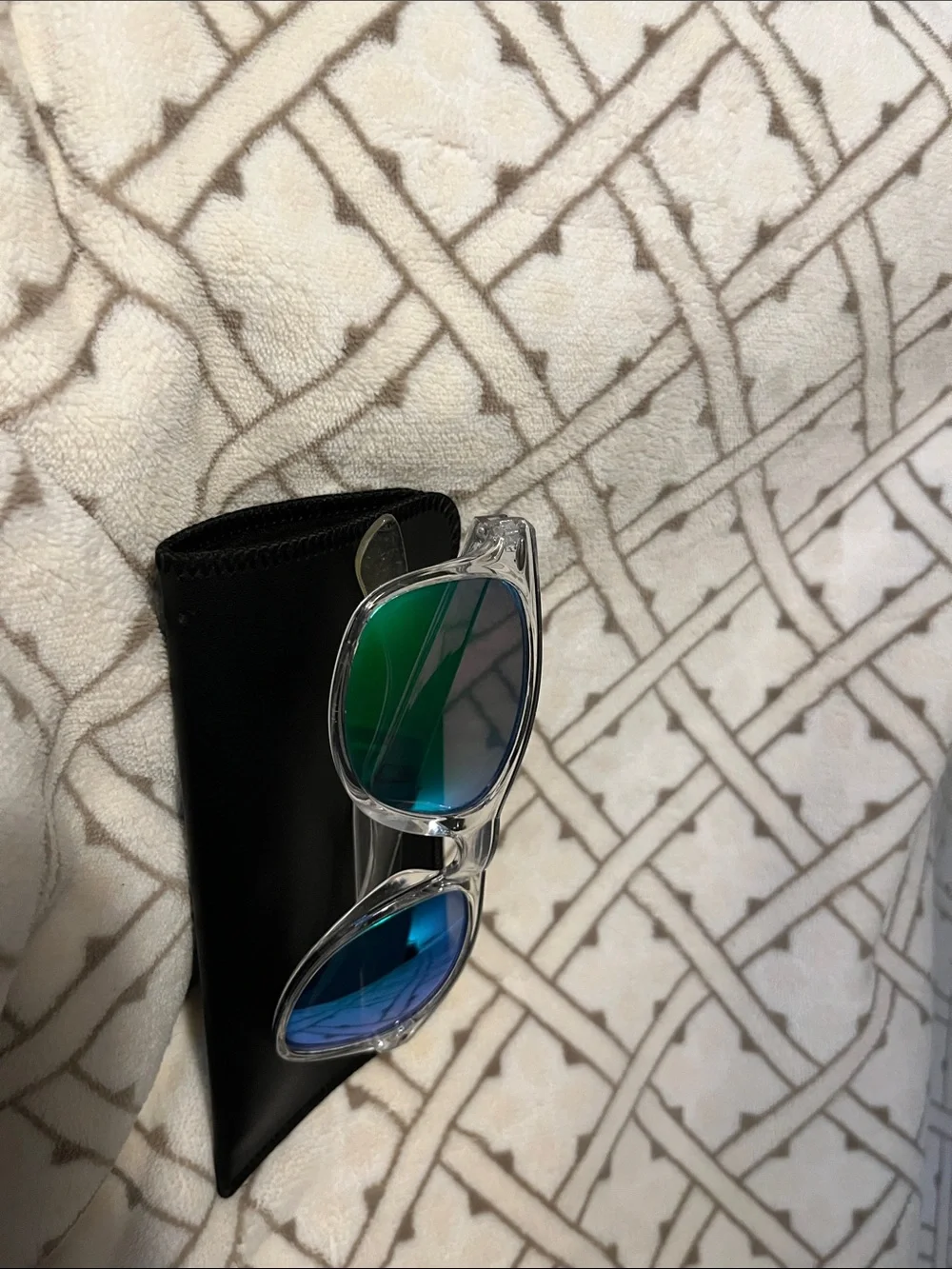 Kids Clear Frame Sunglasses with Blue-Green Mirrored Lenses